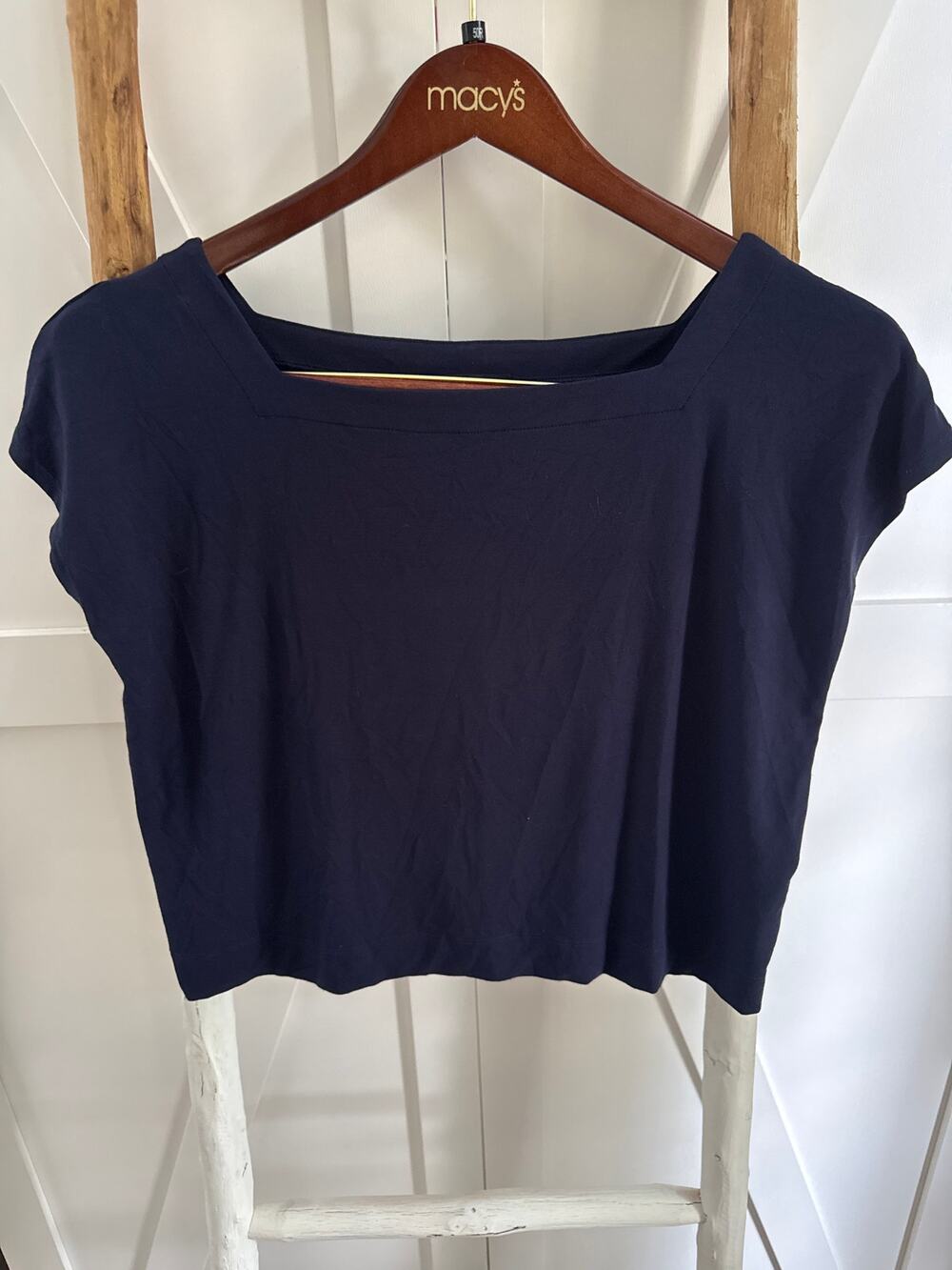 Eileen Fisher navy relaxed T-shirt features a distinctive square neck medium